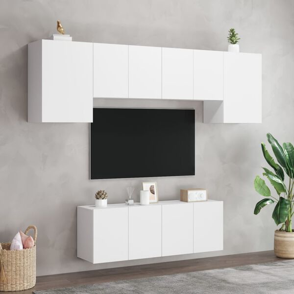 vidaXL 6 Piece TV Wall Units White Engineered Wood