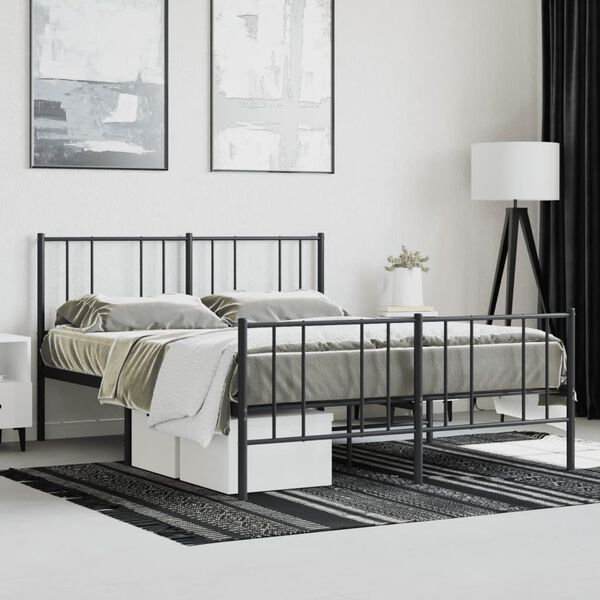 vidaXL Metal Bed Frame without Mattress with Footboard Black 140x200cm