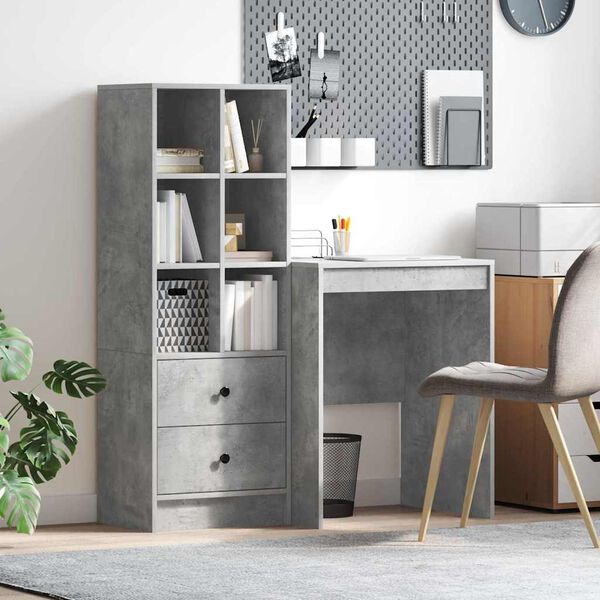 vidaXL Desk with Drawer 2 pcs Concrete Grey