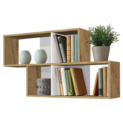 FMD Wall-mounted Shelf with 4 Compartments Oak Tree and Glossy White