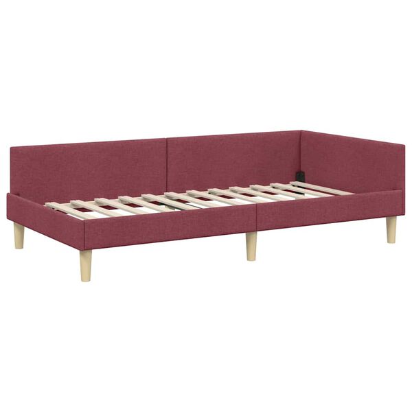 vidaXL Corner Bed Frame with Headboard Wine Red 90 x 190 cm Fabric