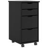 vidaXL Rolling Cabinet with Drawers "MOSS" Black Solid Wood Pine