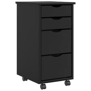 vidaXL Rolling Cabinet with Drawers "MOSS" Black Solid Wood Pine