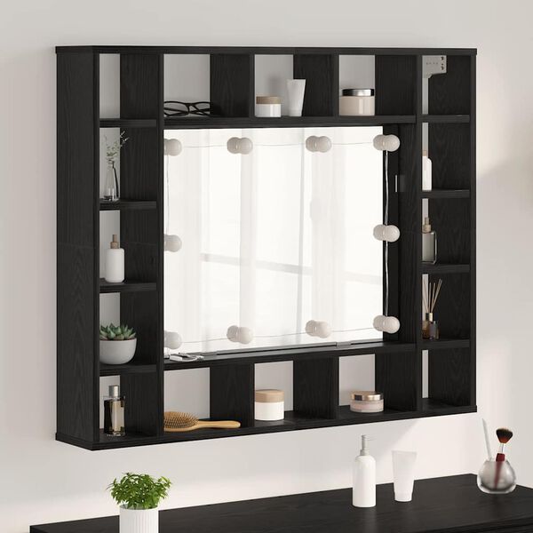 vidaXL Mirror Cabinet Black Oak 91 x 15 x 76.5 cm Engineered Wood
