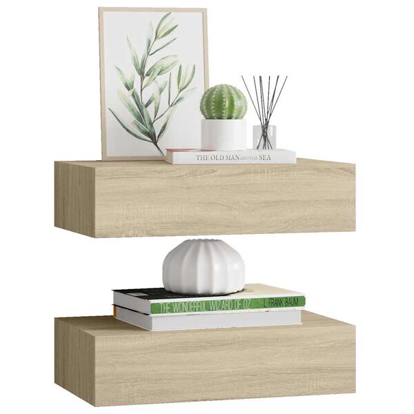 vidaXL Wall-mounted Drawer Shelves 2 pcs Oak 40x23.5x10cm MDF