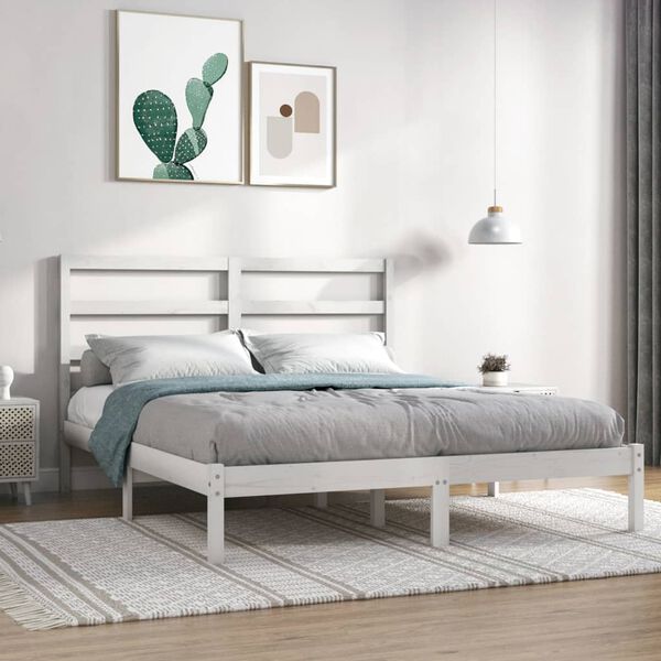 vidaXL Bed Frame without Mattress White 150x200 cm King Size Solid Wood