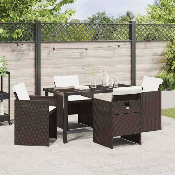 vidaXL Garden Dining Set 5 pcs Brown Poly Rattan