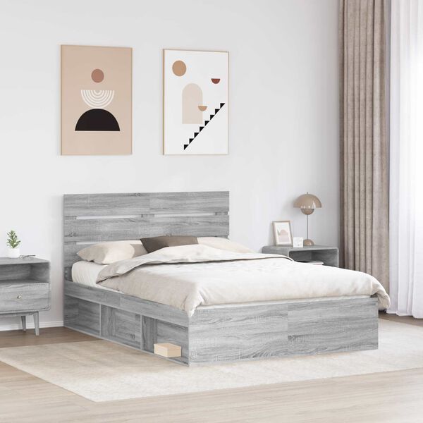 vidaXL Bed Frame Grey Sonoma 140 x 200 cm Solid Pine Wood