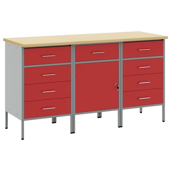 vidaXL Work Cabinet with Drawer 3 pcs Red and Grey 150 x 55 x 85 cm