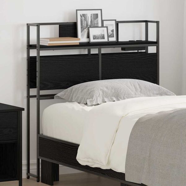 vidaXL Storage Headboard with Shelf Black oak 75 cm Engineered wood