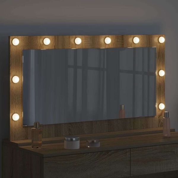 vidaXL Vanity Mirror with LED Strip Lights Sonoma Oak 100 x 55 x 18 cm