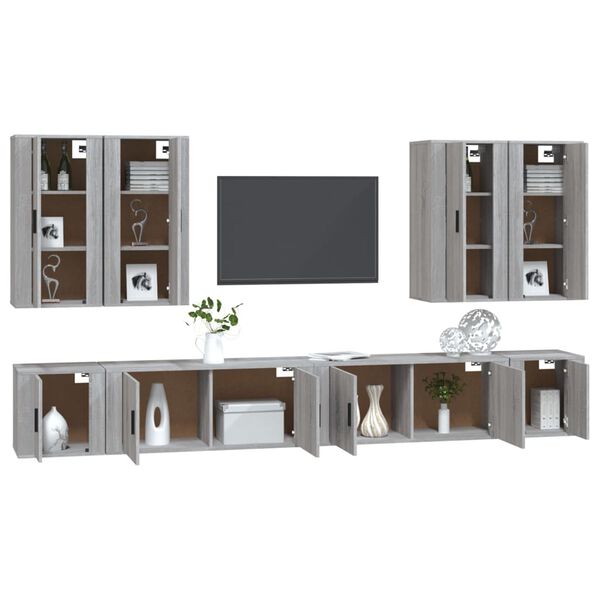 vidaXL 8 Piece TV Cabinet Set Grey Sonoma Engineered Wood