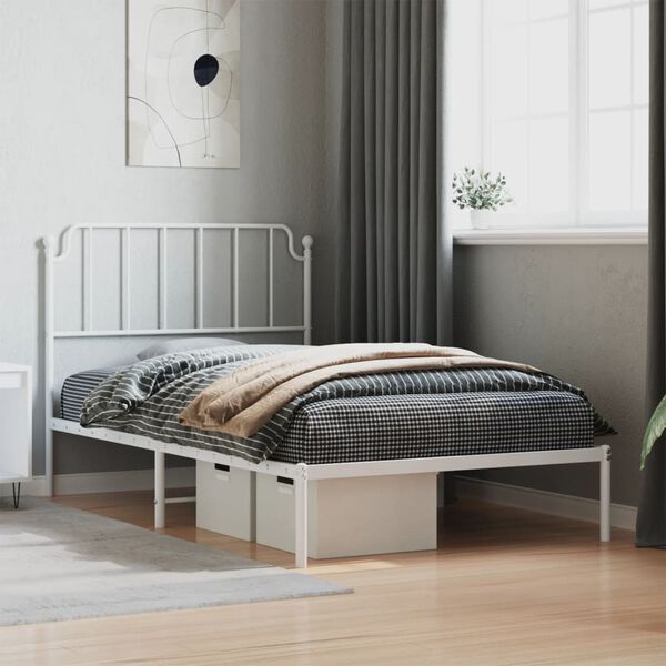 vidaXL Metal Bed Frame without Mattress with Headboard White 107x203cm