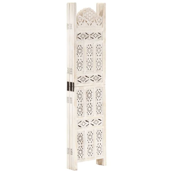 vidaXL Hand carved 5-Panel Room Divider White 200x165 cm Solid Mango Wood