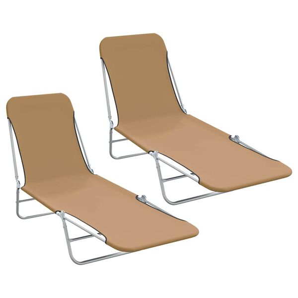 vidaXL Folding Sun Loungers 2 pcs Steel and Fabric Taupe