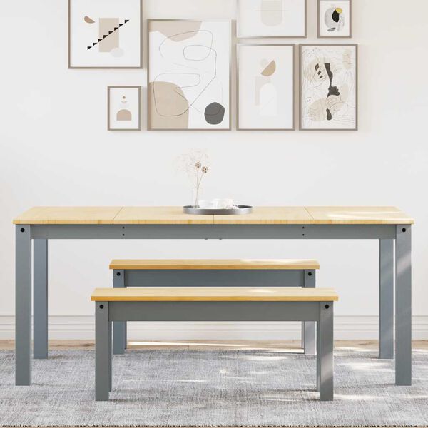 vidaXL 3 Piece Dining Set Panama Grey Solid Wood Pine