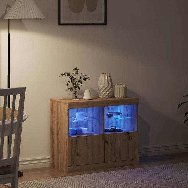 vidaXL LED Sideboard Brown 81 x 37 x 66.5 cm Engineered Wood