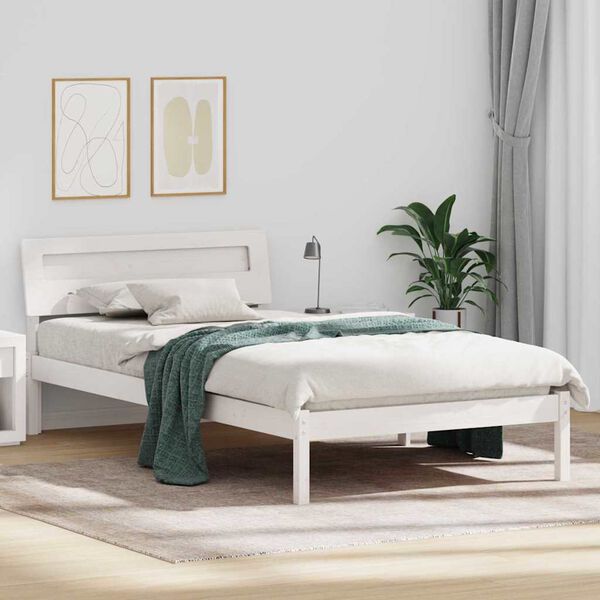 vidaXL Bed Frame with Headboard White 90 x 200 cm Solid Pine Wood