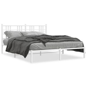 vidaXL Metal Bed Frame without Mattress with Headboard White 160x200cm