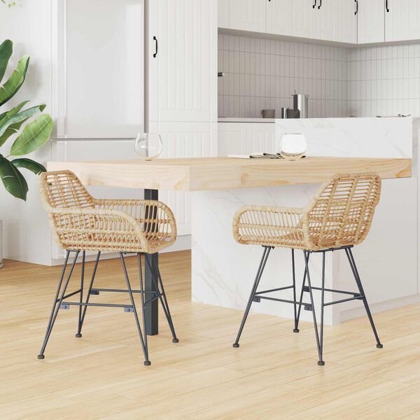 vidaXL Dining Chair 2 pcs Natural 55 x 50 x 74 cm Rattan and Iron