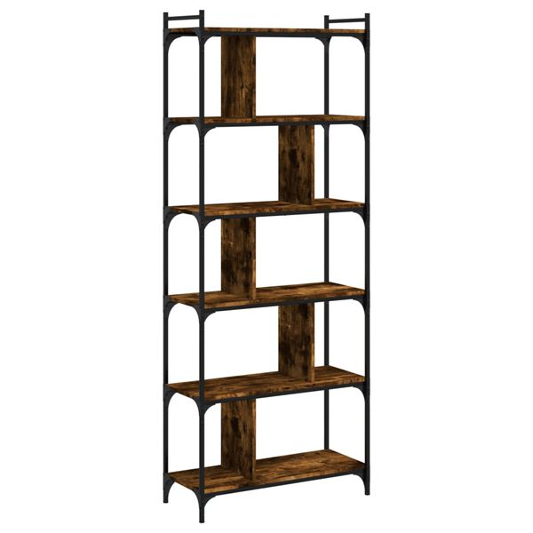 vidaXL Bookcase 6-Tier Smoked Oak 76x32x192 cm Engineered Wood