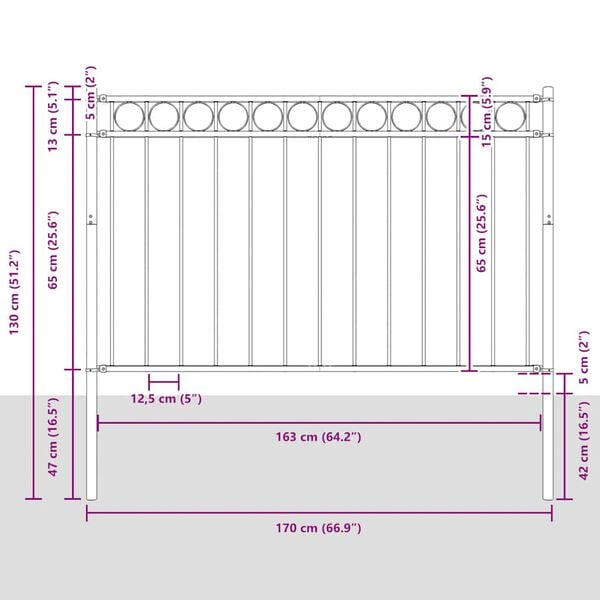 vidaXL Garden Fence Assen Steel 1.7x0.8 m Black