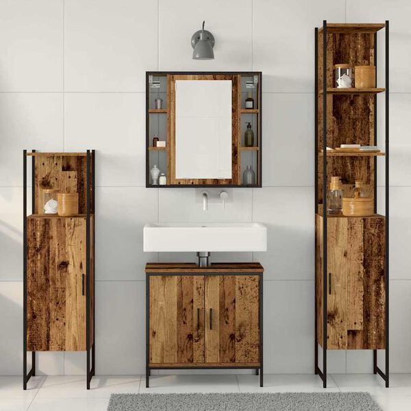 vidaXL Bathroom Furniture Set with Door 4 pcs Brown 33 x 33 x 185.5 cm