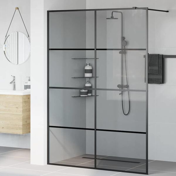 vidaXL Walk-in Shower Wall Black 140 x 195 cm Tempered Glass