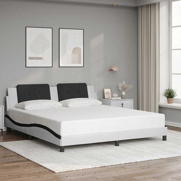 vidaXL Bed Frame without Mattress "Zadar" White and Black 180x200 cm Super King Faux Leather