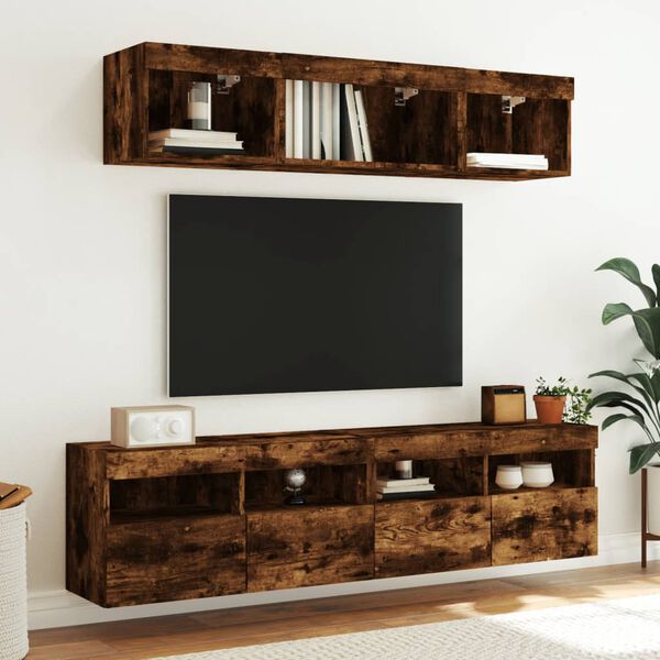 vidaXL 5 Piece TV Wall Units with LED Smoked Oak Engineered Wood