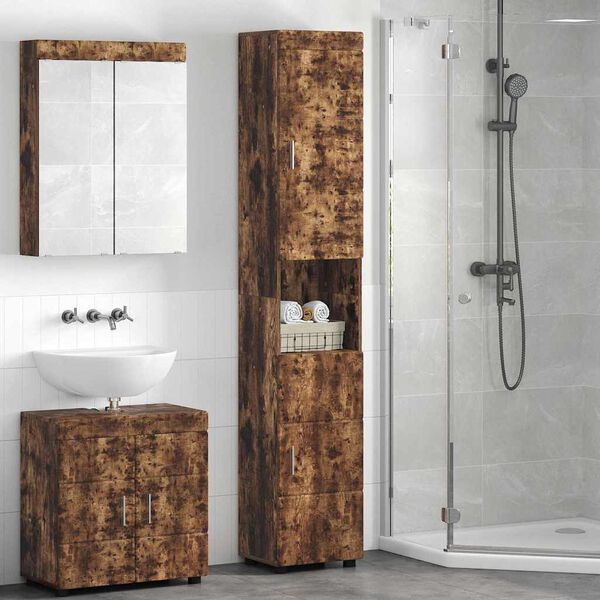 vidaXL Bathroom Cabinet Set TULUM Smoked Oak 37 x 31.5 x 203 cm
