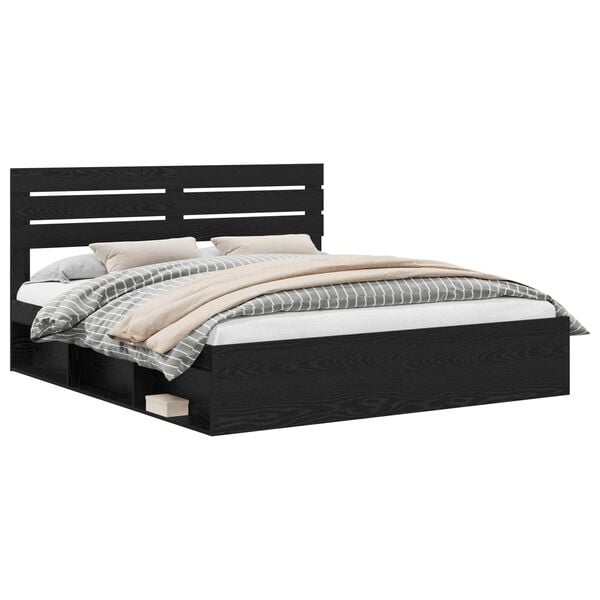 vidaXL Bed Frame with Headboard Black 200 x 200 cm Solid Pine Wood