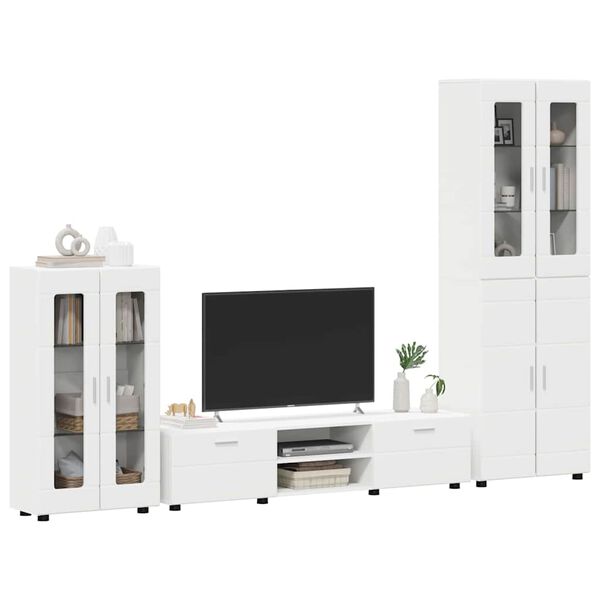 vidaXL TV Cabinet Set with Drawer FLORIN White Engineered Wood