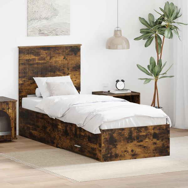 vidaXL Bed Frame Smoked Oak and Silver 70 x 190 cm Engineered Wood