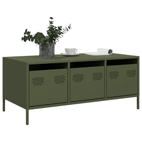 vidaXL Coffee Table Olive Green 101.5x50x43.5 cm Cold-rolled Steel