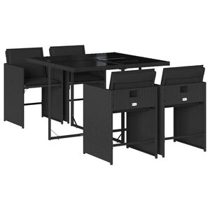 vidaXL Garden Dining Set | Black | PE rattan | 4-seater | Foldable