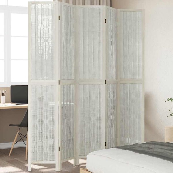 vidaXL Room Divider 5 Panels White Solid Wood Paulownia