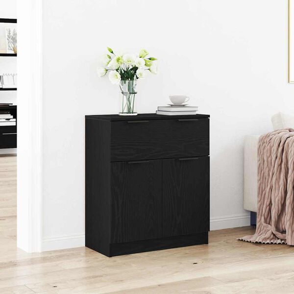 vidaXL Sideboard with Drawer Black Oak 60 x 30 x 70 cm Engineered Wood
