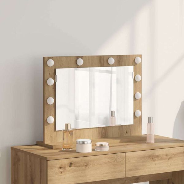 vidaXL Vanity Mirror with LED Strip Lights Artisan Oak 60 x 45 x 18 cm