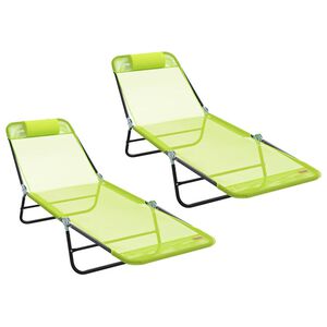 vidaXL Folding Sun Lounger 2 pcs Green 182 x 55 x 85.5cm Textilene