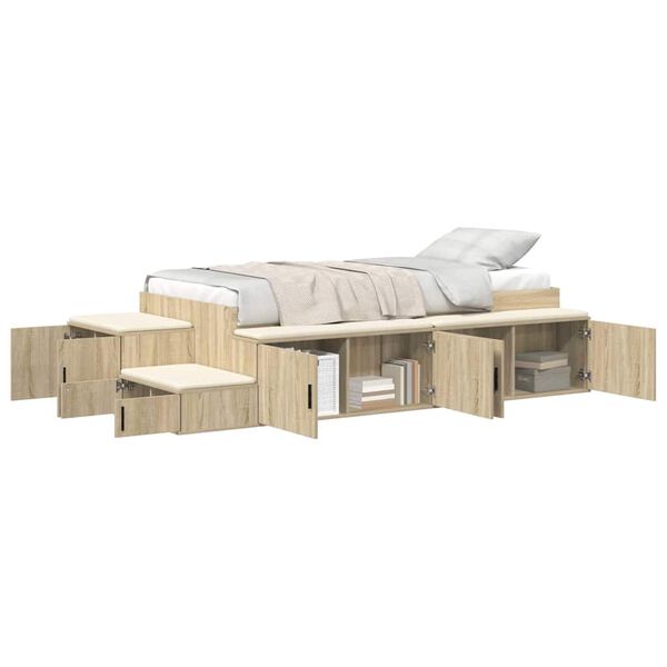 vidaXL Storage Bed Frame with Storage Sonoma Oak 90 cm Engineered Wood