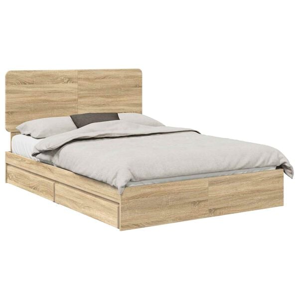 vidaXL Storage Bed with Drawer Sonoma Oak 140 x 190 cm Engineered Wood