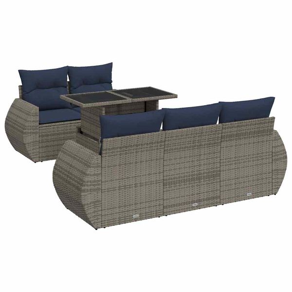 vidaXL 6 Piece Garden Sofa Set with Cushions Grey Poly Rattan Acacia