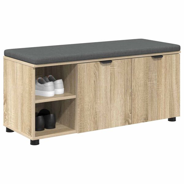 vidaXL Hall Bench with Cushion with Shelf Sonoma Oak 100 x 38 x 46 cm