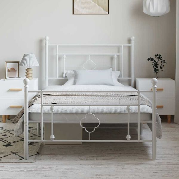 vidaXL Metal Bed Frame without Mattress with Footboard White 100x200cm