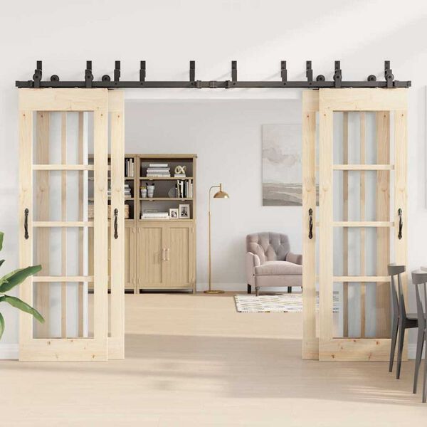 vidaXL Sliding Door Hardware Kit 305 cm Steel Black