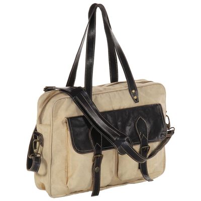 vidaXL Hand Bag Beige 40x53 cm Canvas and Real Leather