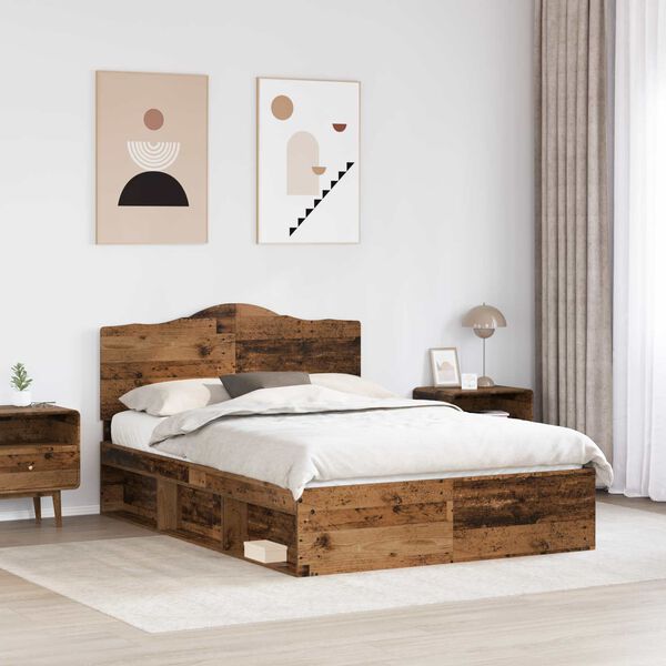 vidaXL Bed Frame with Headboard Old Wood 150 x 200 cm Solid Pine Wood