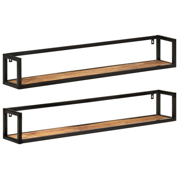 vidaXL Wall Shelves 2 pcs 110x17x17 cm Solid Wood Mango and Iron