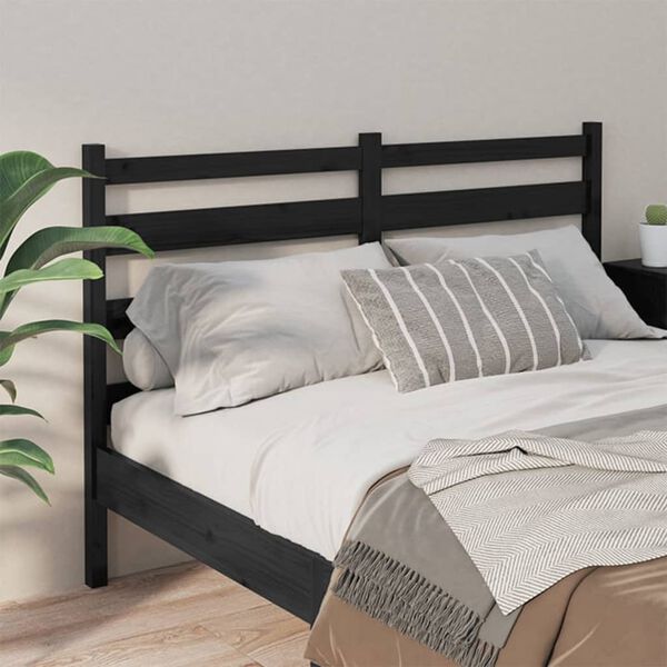 vidaXL Bed Headboard Black 146x4x100 cm Solid Wood Pine